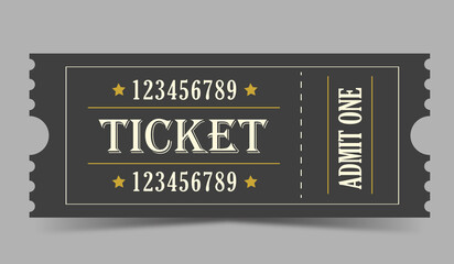 Vector vintage ticket. Cinema, theater, concert, play, party, event, festival ticket realistic templat. Ticket icon for website.