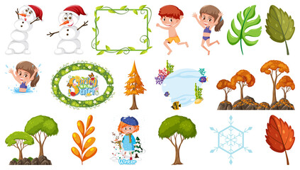 Fototapeta premium Set of four seasons trees and nature objects