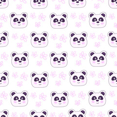 Panda and flowers seamless pattern. Vector Illustration for printing, backgrounds, covers, packaging, greeting cards, posters, stickers, textile and seasonal design. Isolated on white background.