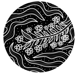 line art of flower and plant in round shape black and white vector ilustration