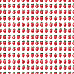 Watercolor seamless pattern with leaves and twigs ripe strawberries