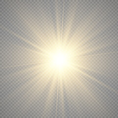 Special lens flash, light effect. The flash flashes rays and searchlight. illust.White glowing light. Beautiful star Light from the rays. The sun is backlit. Bright beautiful star. Sunlight. Glare.