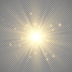 Special lens flash, light effect. The flash flashes rays and searchlight. illust.White glowing light. Beautiful star Light from the rays. The sun is backlit. Bright beautiful star. Sunlight. Glare.