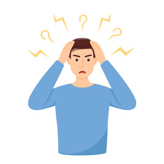 Stressed man. Man in stress, bad mood, depression, panic, vector illustration