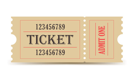 Vector vintage ticket. Cinema, theater, concert, play, party, event, festival ticket realistic templat. Ticket icon for website.