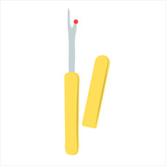 A ripper badge, a sewing tool used to cut and remove stitches. Portanov tool. Illustration isolated on a white background in a flat style