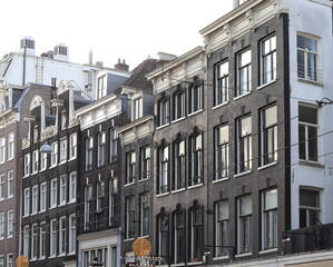 Amsterdam Nieuwezijds Voorburgwal Street House Facades View, Netherlands