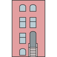 Downtown City Urban Real Estate Building Vector Thin Line Flat Color