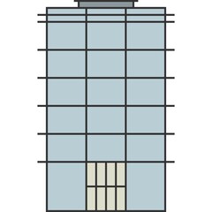 Downtown City Urban Real Estate Building Vector Thin Line Flat Color