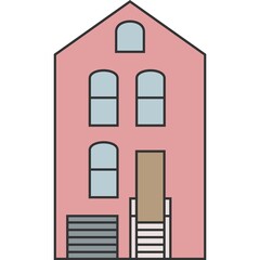 Downtown City Urban Real Estate Building Vector Thin Line Flat Color