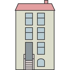Downtown City Urban Real Estate Building Vector Thin Line Flat Color