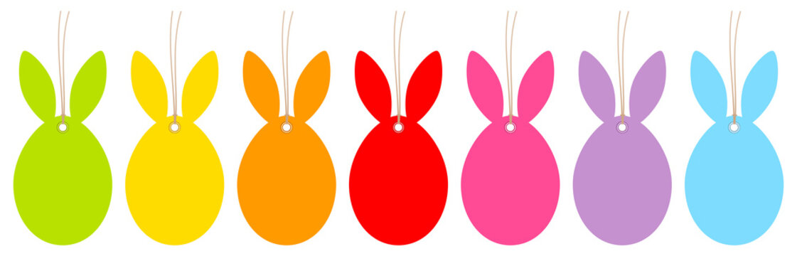 7 Anhänger Ostereier Mit Hasenohren Regenbogenfarben