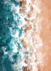 Fotobehang Boho Sea Beach met golven print. Abstracte achtergrond. Boheemse afdrukbare muurkunst, boho poster, pastel abstracte kunst, landschapstekening, zeeschilderij. Handgetekend effect © Maggie
