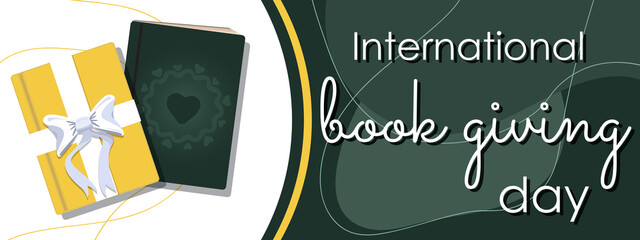 international book giving day gift books bow present reading white green background read horizontal banner