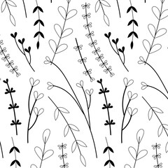 Flowers and plants. Hand drawn floral collection with flowers pattern with black and white colours.