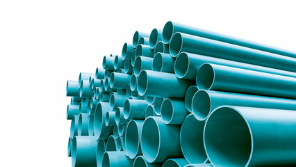 PVC pipes stacking on ground in construction site, 3D rendering.