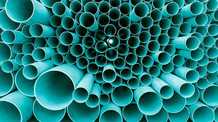 PVC pipes stacking on ground in construction site, 3D rendering.