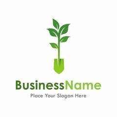 Leaf green shovel vector logo design. Suitable for business, web, farming, nature and art