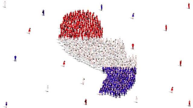 Paraguay Map and Flag. A large group of people in the Paraguay flag color form to create the map. 4K Animation Video.