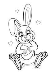 Fototapeta premium Coloring page. Romantic, cute bunny smiling and holding a heart