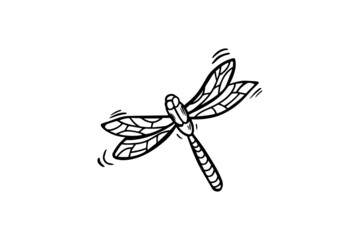 The dragonfly is drawn with a black outline. Coloring book, doodle icon. Vector illustration