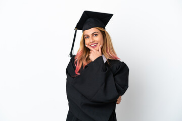 Young university graduate over isolated white background happy and smiling