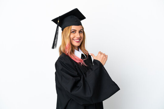 Young university graduate over isolated white background proud and self-satisfied