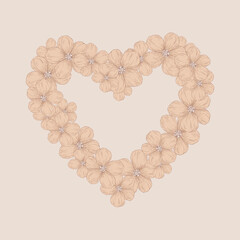 Flower frame in the shape of a heart. With love from flowers