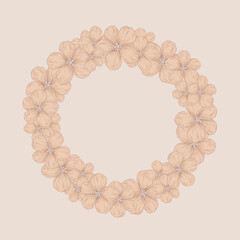 Forget-me-not flowers in a round frame. Wedding card