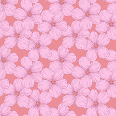 Seamless pattern with pink flowers love