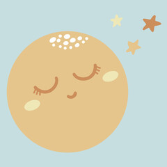 Cute boho pastel sleeping sun, moon, cloud with drops seamless pattern. Isolated on white background.