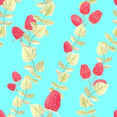 Fototapeta na wymiar Seamless pattern with watercolor raspberry