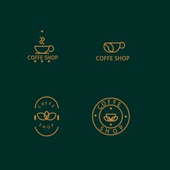 set of coffee shop logos, cups, coffee beans, vintage icons.