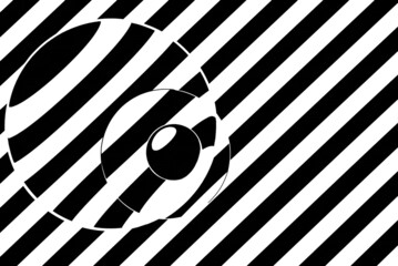 Magnifying lenses against black and white stripes creating illusion of refraction of light