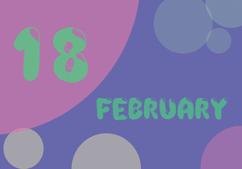 18 february day of the month in pastel colors. Very Peri background, trend of 2022.