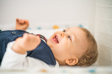 Obraz na płótnie Canvas Close up image of cute happy baby boy.