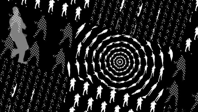 Dancers interspersed in art. Concert background.