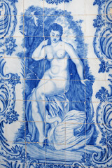 Azulejos panels in the gardens of a palace in Estoi, Algarve, Portugal	