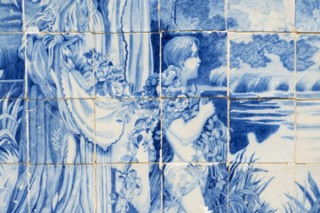 Azulejos panels in the gardens of a palace in Estoi, Algarve, Portugal	