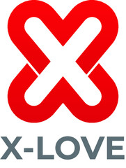 letter X logo design with love heart logomark