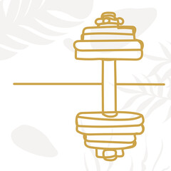 dumbbells contour in one line, on an abstract background