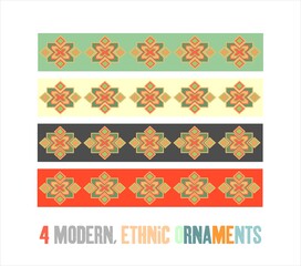 Modern, ethnic ornament. Isolated ornament in modern colors. Central Asia, Asian motifs. Oriental ornament and element.  Vector pattern. The ribbon is ornamental.