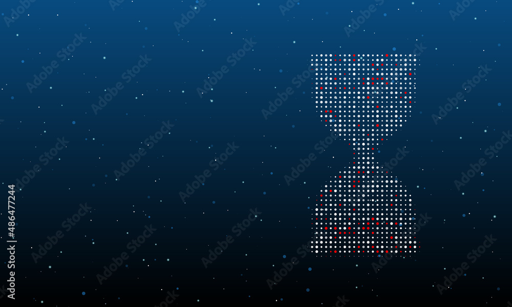 Poster on the right is the hourglass symbol filled with white dots. background pattern from dots and circle