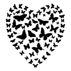 butterflies in the form of a heart silhouette ,on a white background, vector