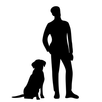 kstu kzh man with dog silhouette ,on white background, vector