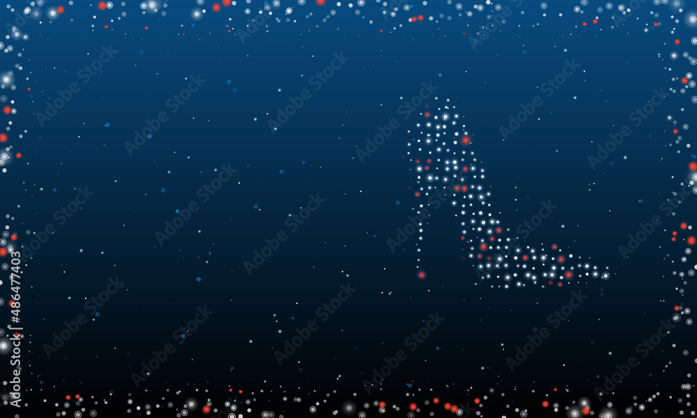Poster on the right is the high heel shoe symbol filled with white dots. pointillism style. abstract futuri