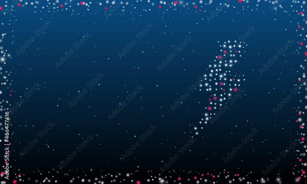 Poster on the right is the lightning symbol filled with white dots. pointillism style. abstract futuristic 
