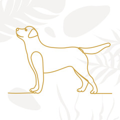 dog outline in one line, on an abstract background
