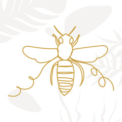 bee contour in one line, on an abstract background
