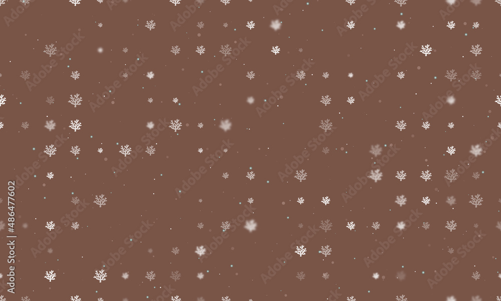 Poster seamless background pattern of evenly spaced white coral symbols of different sizes and opacity. vec